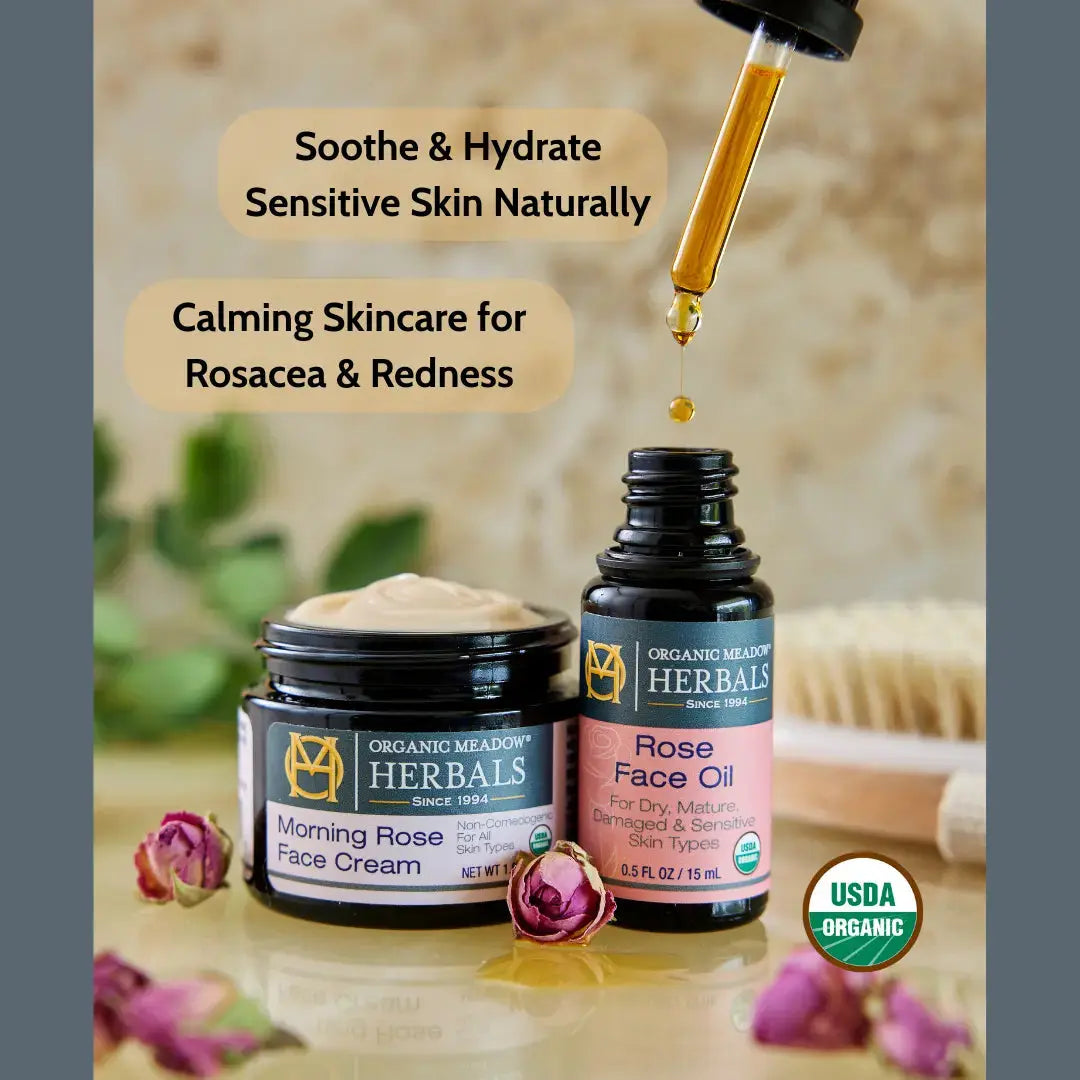 Mini Rose Collection | Travel Morning Rose Face Cream & Rose Face Oil Organic Meadow Herbals