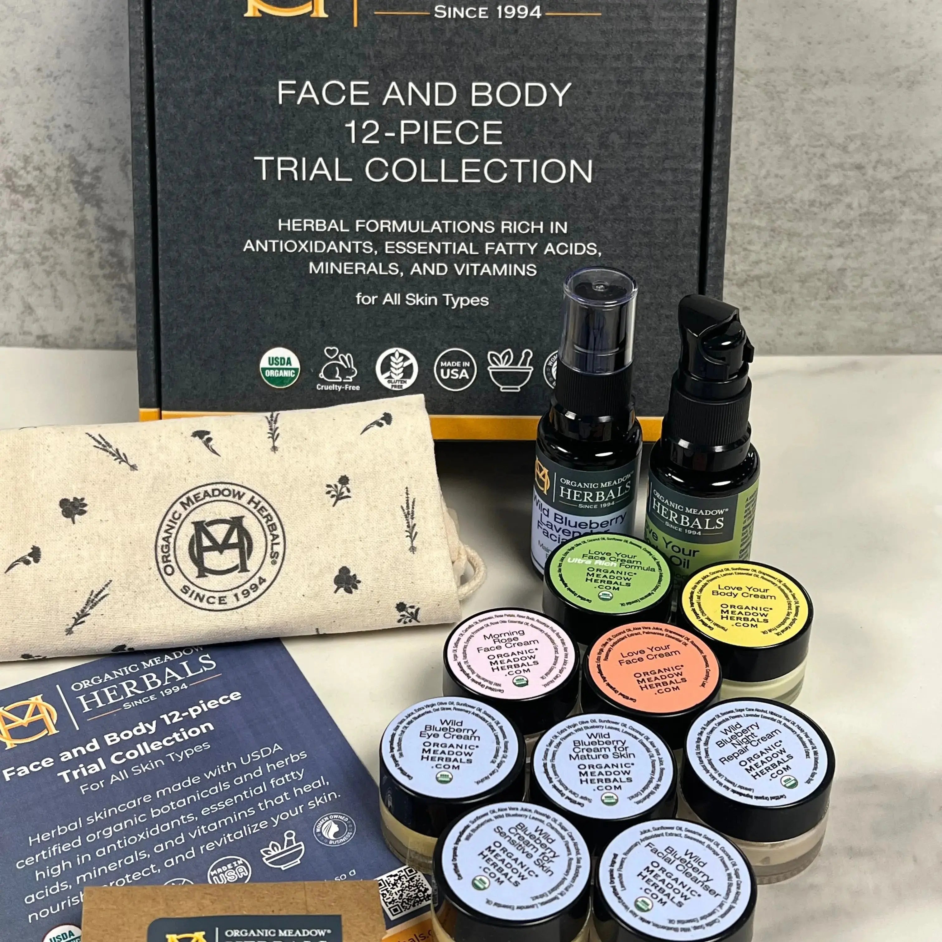 Face & Body Trial Size 12-Piece Collection Indian Meadow Herbals