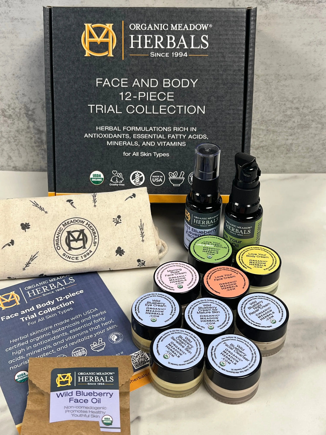 Face &amp; Body Trial Size 12-Piece Collection Indian Meadow Herbals