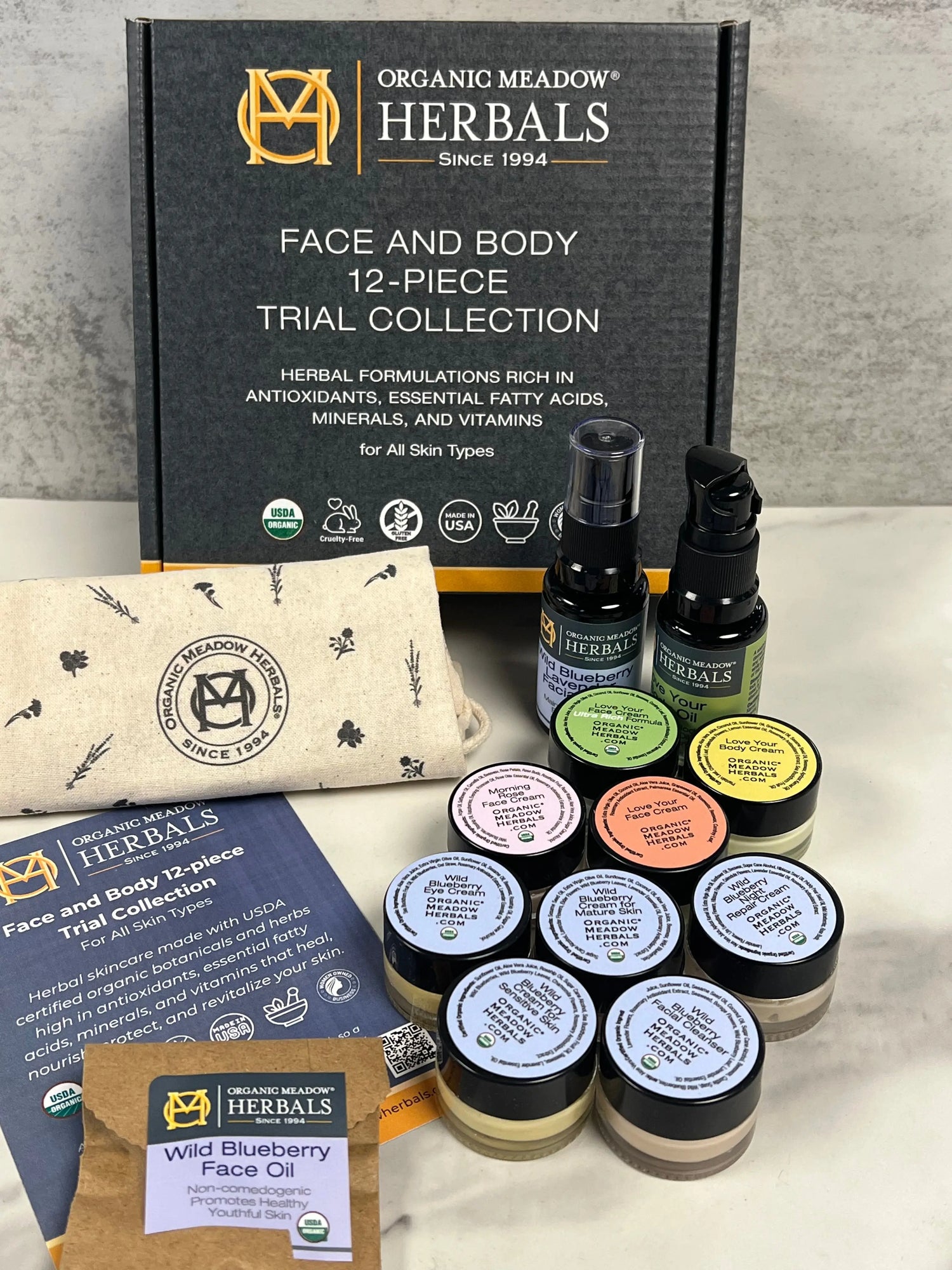 Face &amp; Body Trial Size 12-Piece Collection Indian Meadow Herbals