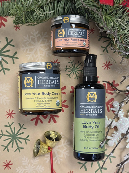 Value Pack USDA Certified Organic  Love Your Face &amp; Body Dry Skin Essentials 3-Piece Set Organic Meadow Herbals