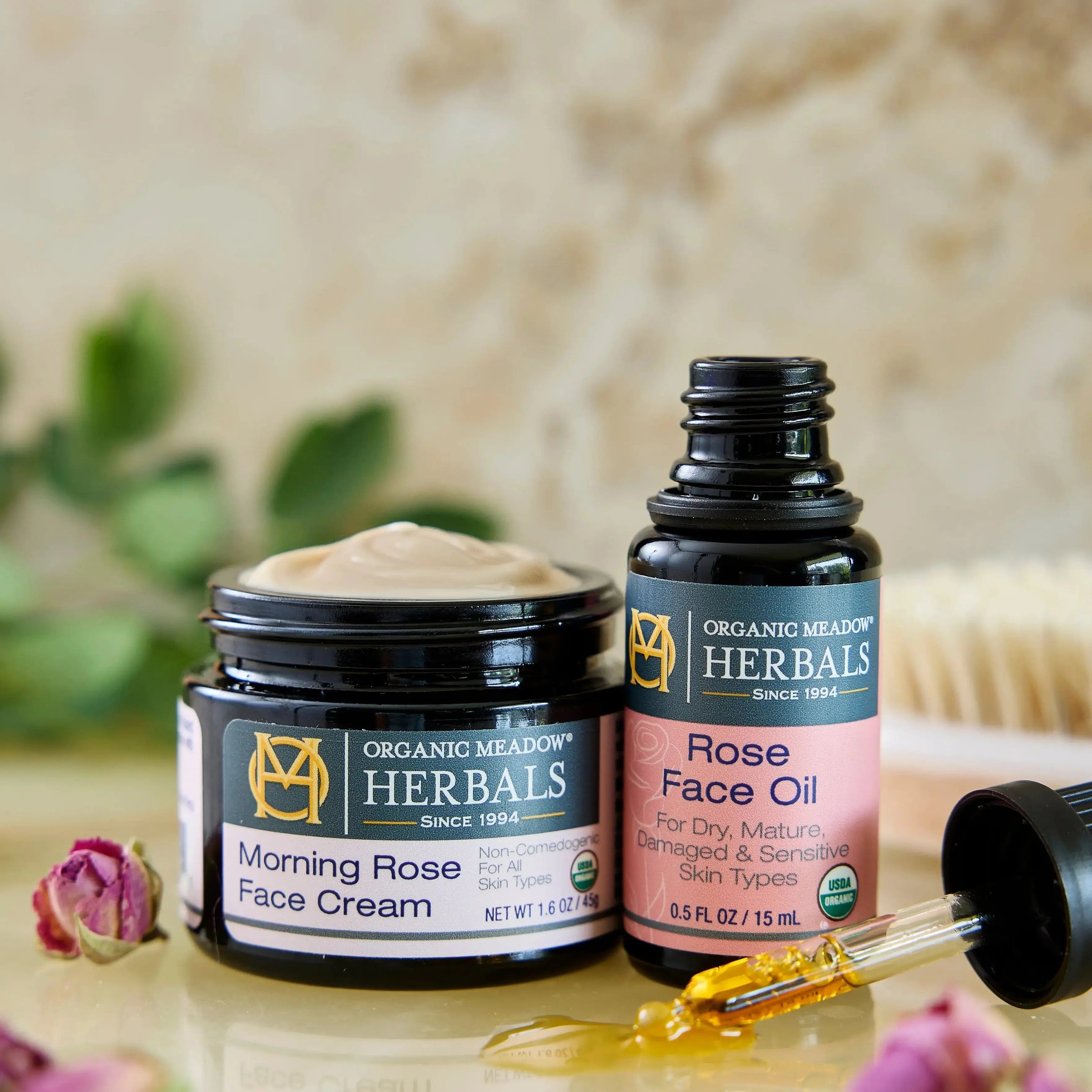 Value Pack! Morning Rose Face Cream & Rose Face Oil Organic Meadow Herbals